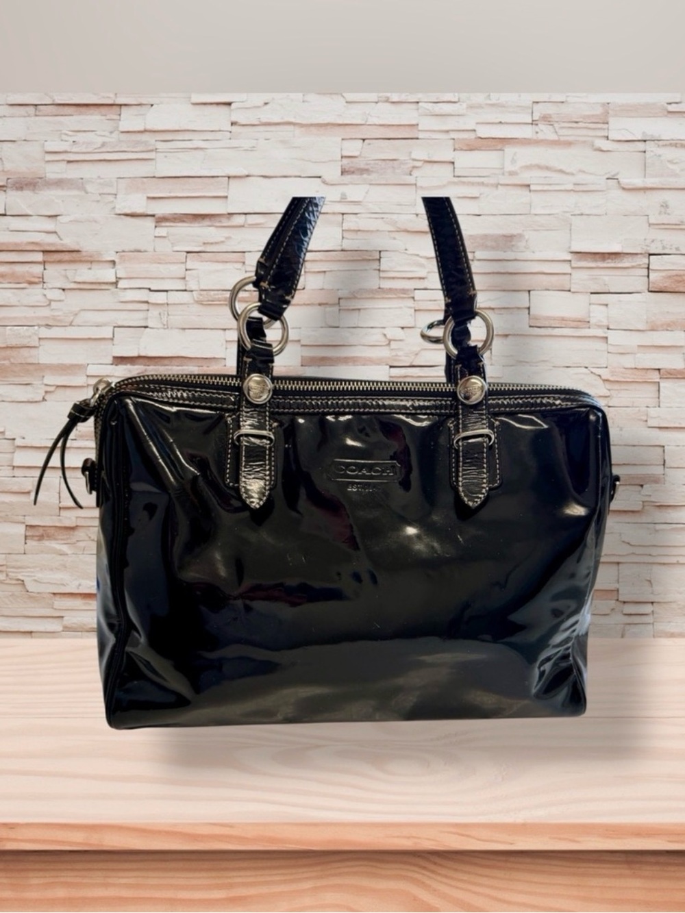 Coach Nancy Black Patent Leather
Tote with Gloss Finish